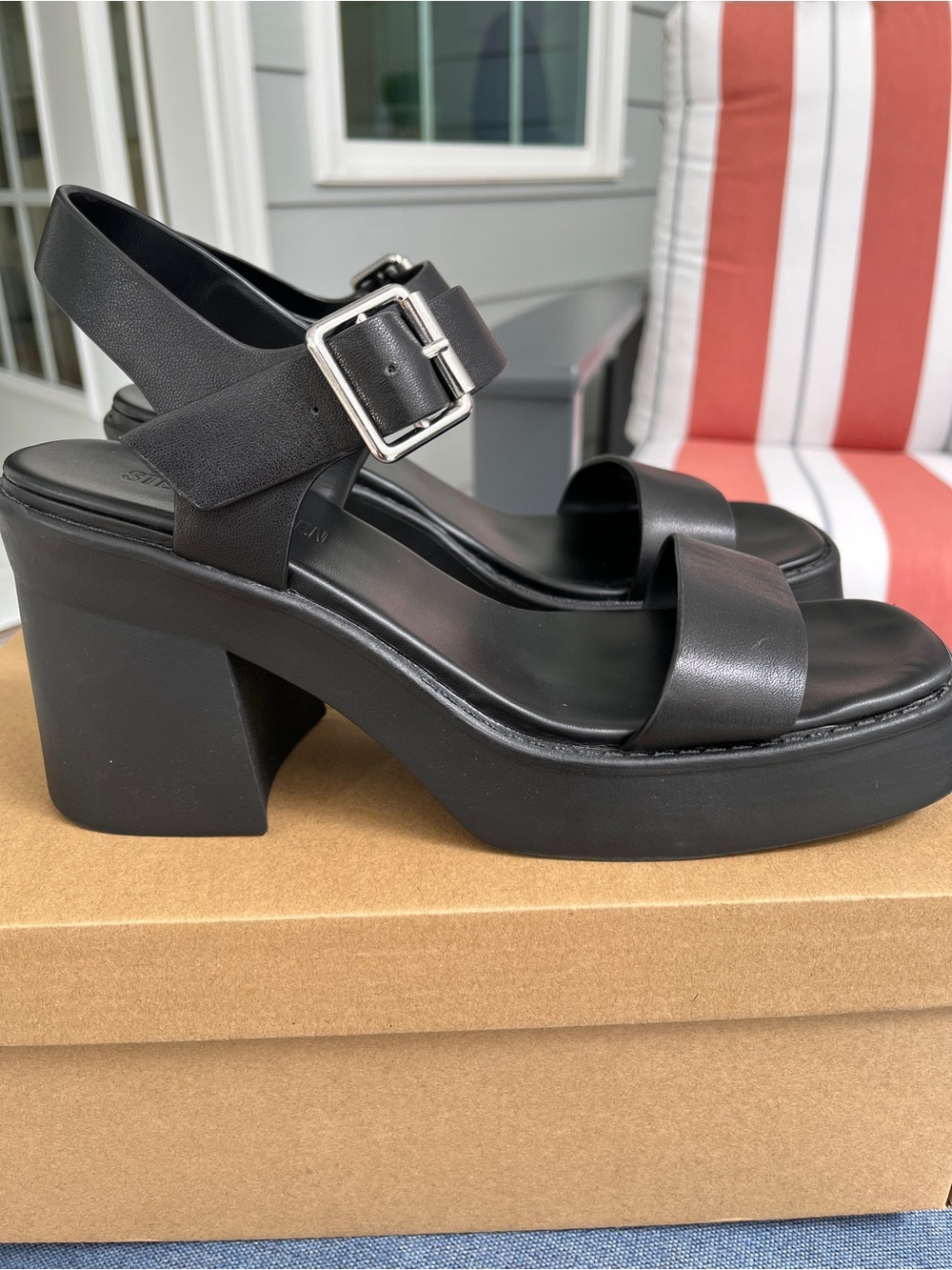 Steve Madden Kaylor Black Leather Platform Block Heel Sandals - 8.5